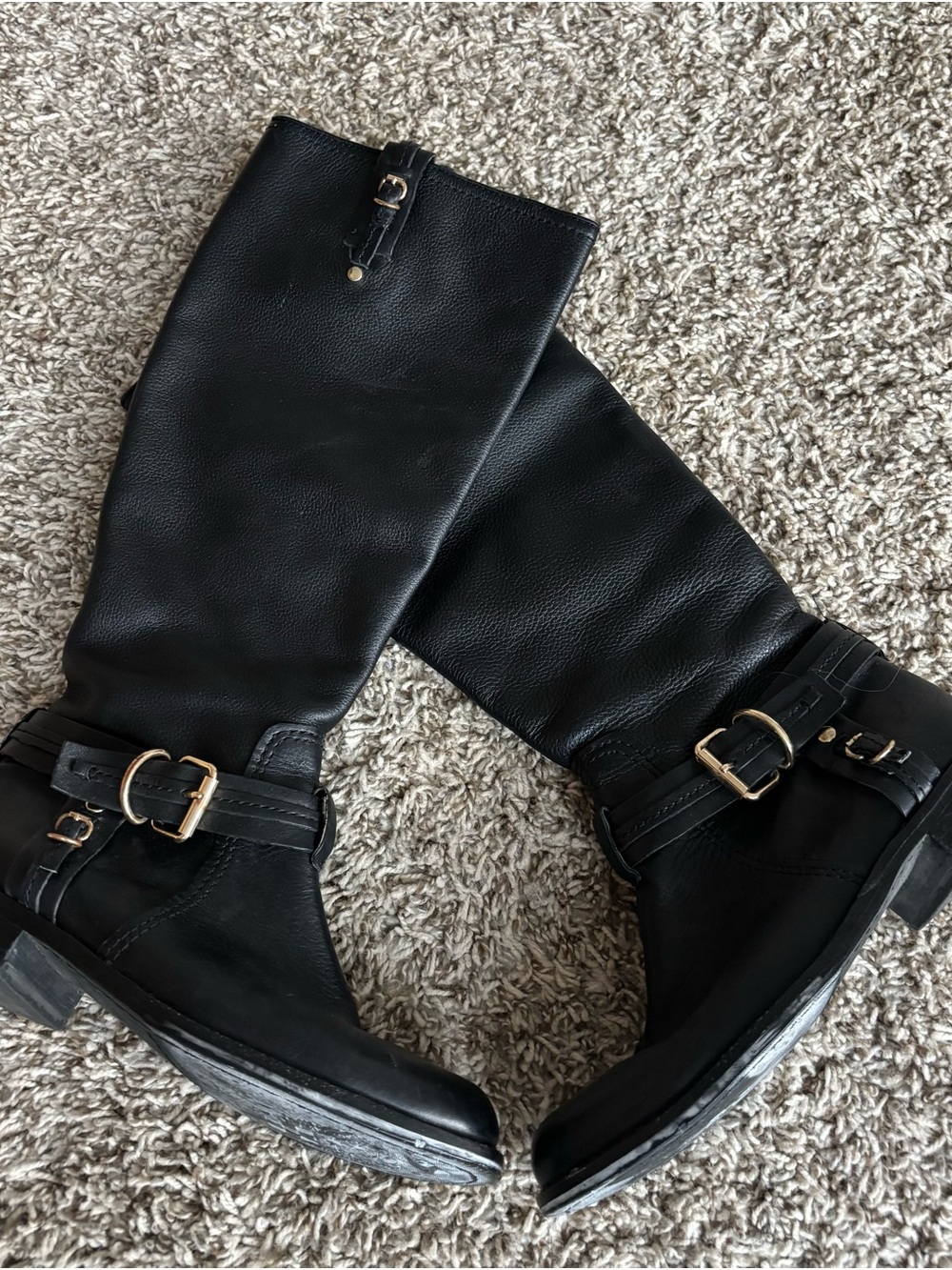 Vince Camuto Black Mid-Calf Buckle Riding Boots